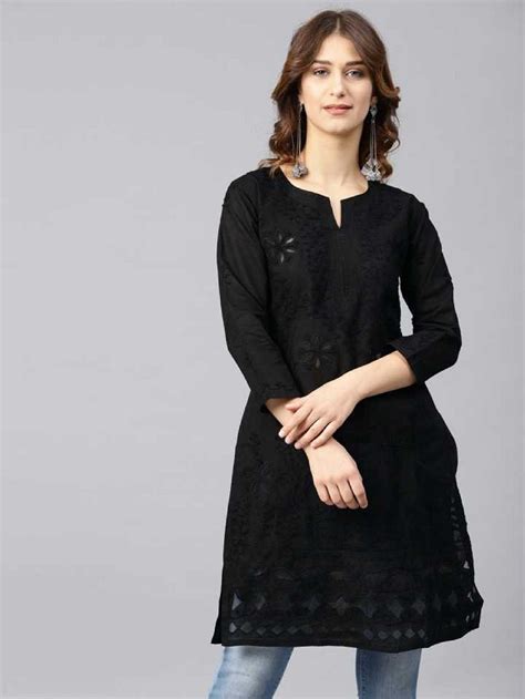 black chikan|Black Chikankari Kurti